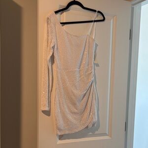 Francesca's Collections Sparkling Cream One-Shoulder Dress